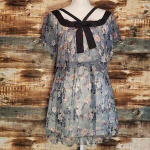 Creative Floral Dress with Black Bow Accent